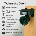 Solar-powered, weather-resistant bird repellent system with PIR sensor