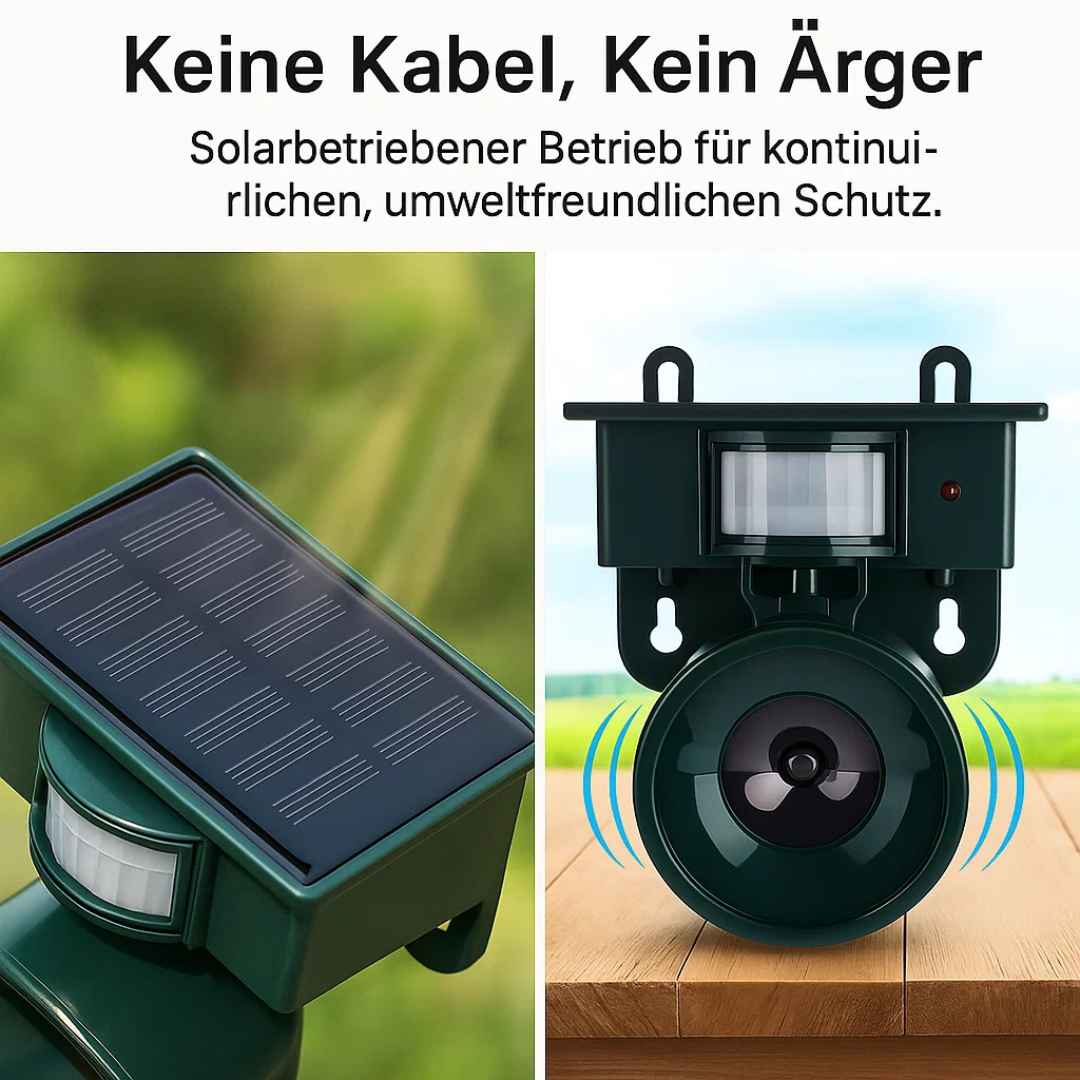 Solar-powered, weather-resistant bird repellent system with PIR sensor