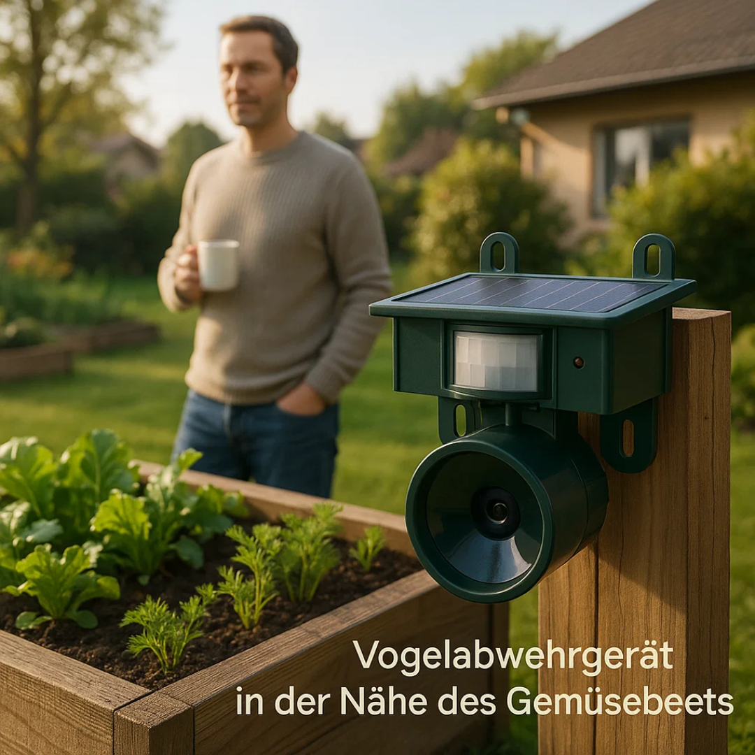 Solar-powered, weather-resistant bird repellent system with PIR sensor