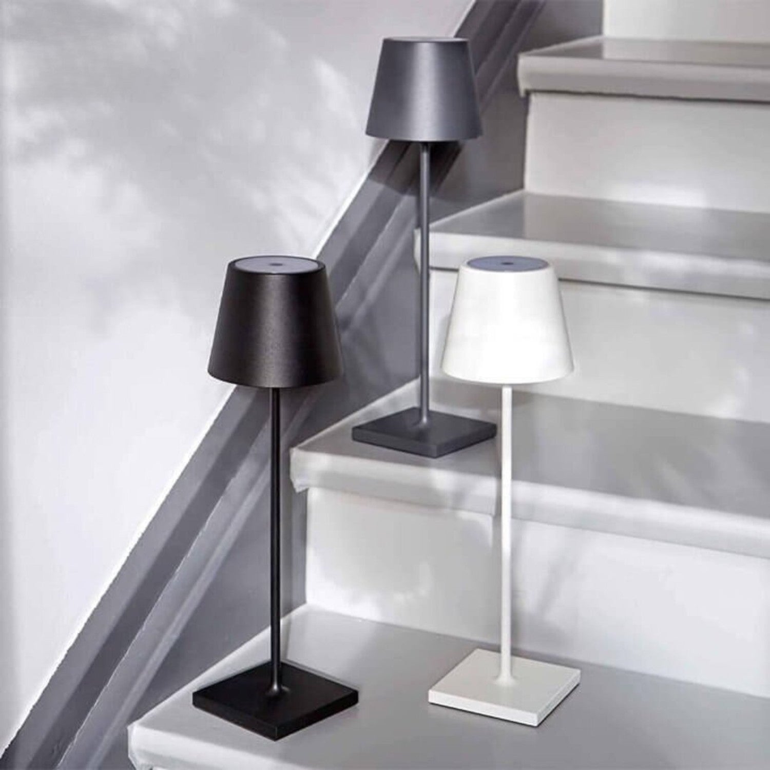 Modern cordless table lamp with touch dimmer and rechargeable battery