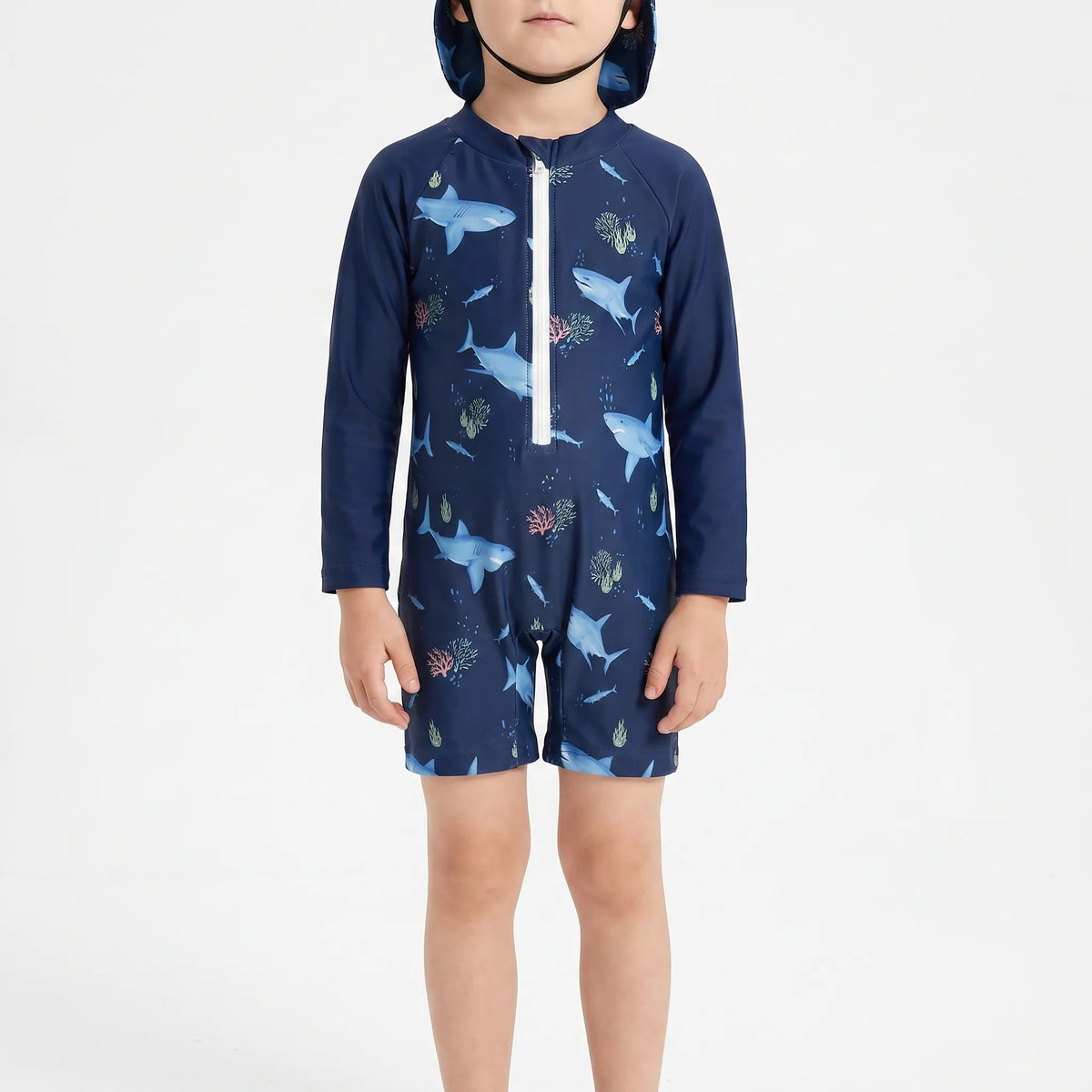 Long-Sleeve Swim Outfit for Toddlers with Sun Protection Hat