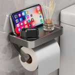 Elegant stainless steel toilet paper holder with shelf