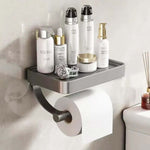 Elegant stainless steel toilet paper holder with shelf
