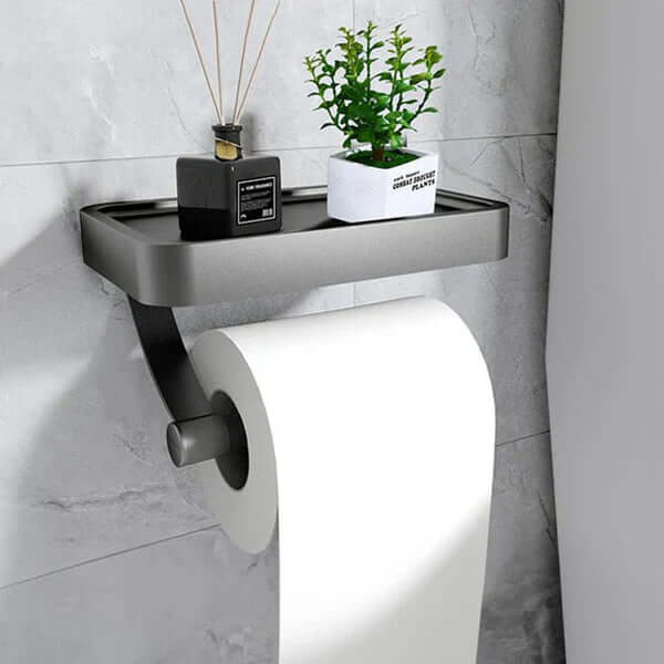Elegant stainless steel toilet paper holder with shelf