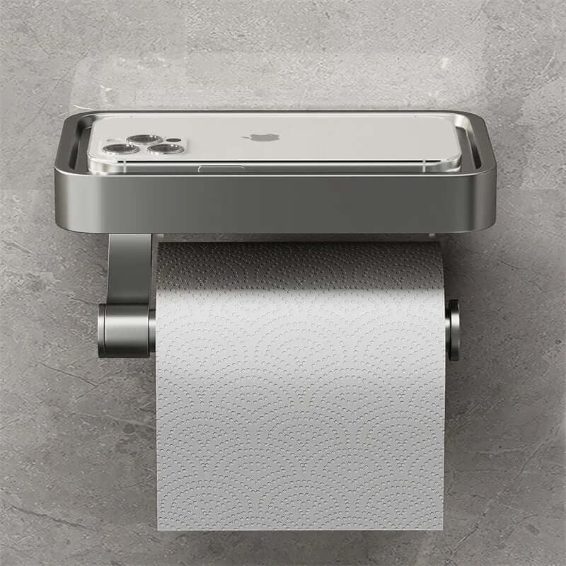 Elegant stainless steel toilet paper holder with shelf
