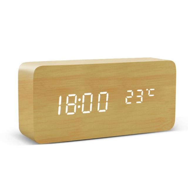 Eleganter LED-Wecker mit Alarm und Naturholzelementen