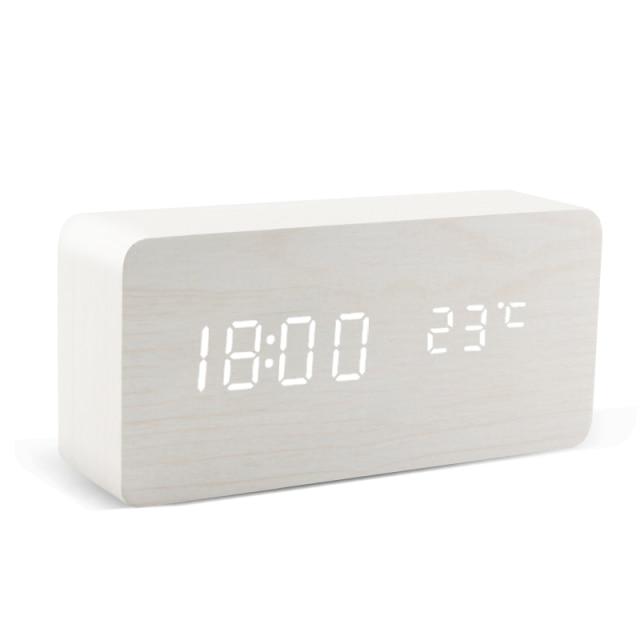 Eleganter LED-Wecker aus Holz mit Multifunktionsanzeige