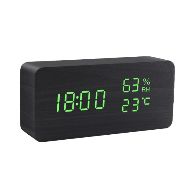 Eleganter LED-Wecker aus Holz mit Multifunktionsanzeige