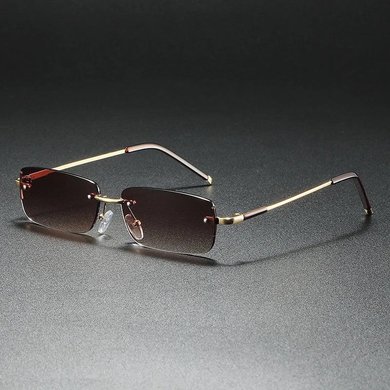 Rimless Rectangular Sunglasses for All with Gold Gradient Lenses