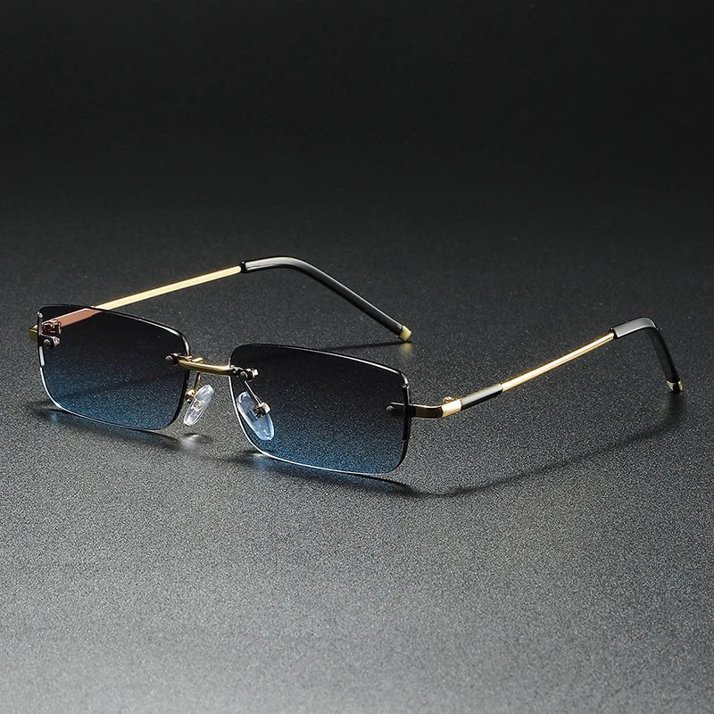 Rimless Rectangular Sunglasses for All with Gold Gradient Lenses