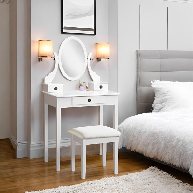 Vanity Table with Mirror and Padded Stool