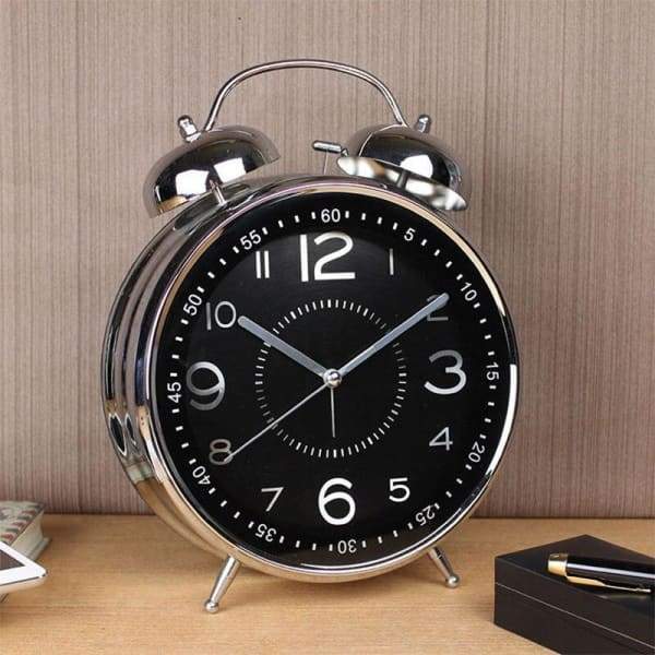 Große Retro Metall-Weckeruhr – Überdimensionale Nachttischuhr mit Lautem Zwillingsglockendesign