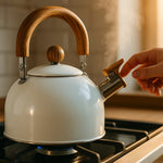 Elegant stainless steel kettle in a retro design
