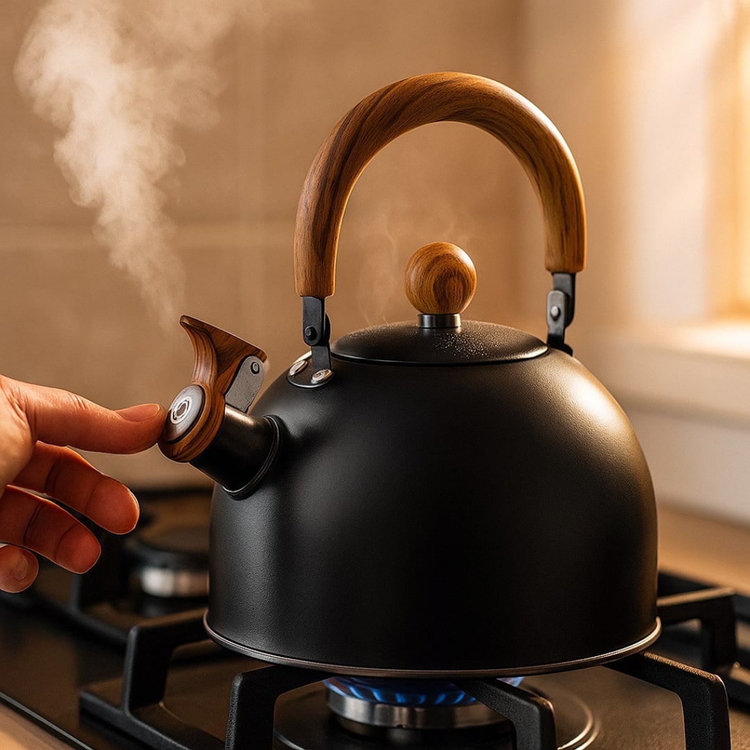 Elegant stainless steel kettle in a retro design