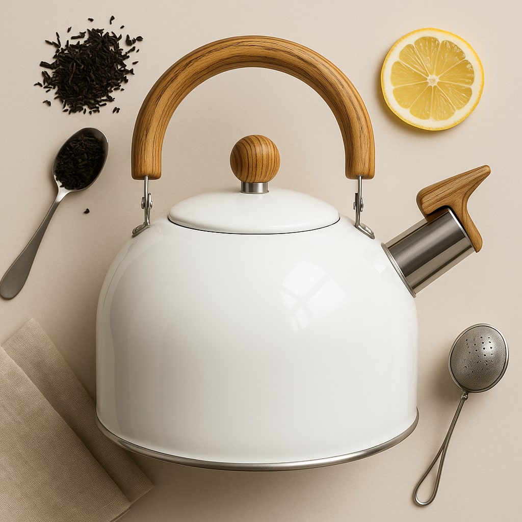 Elegant stainless steel kettle in a retro design