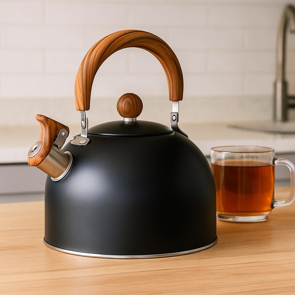 Elegant stainless steel kettle in a retro design