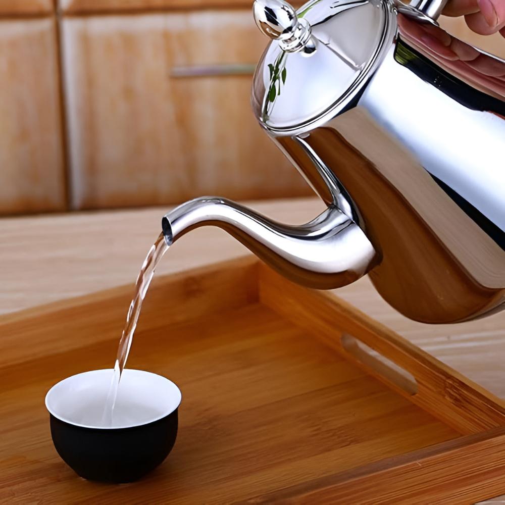 Elegant stainless steel kettle with integrated filter