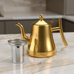 Elegant stainless steel kettle with integrated filter