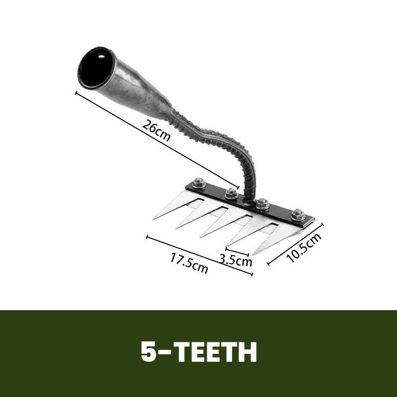 Carbon steel weeding rake with pointed tines