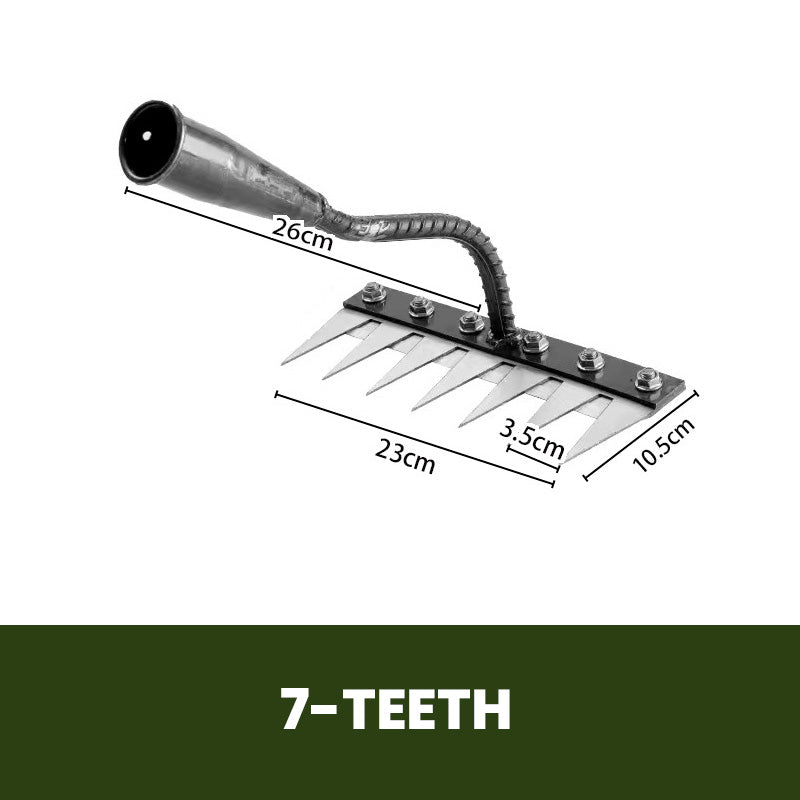Carbon steel weeding rake with pointed tines