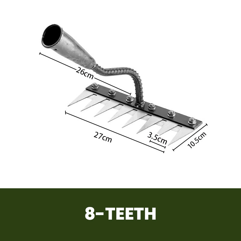 Carbon steel weeding rake with pointed tines
