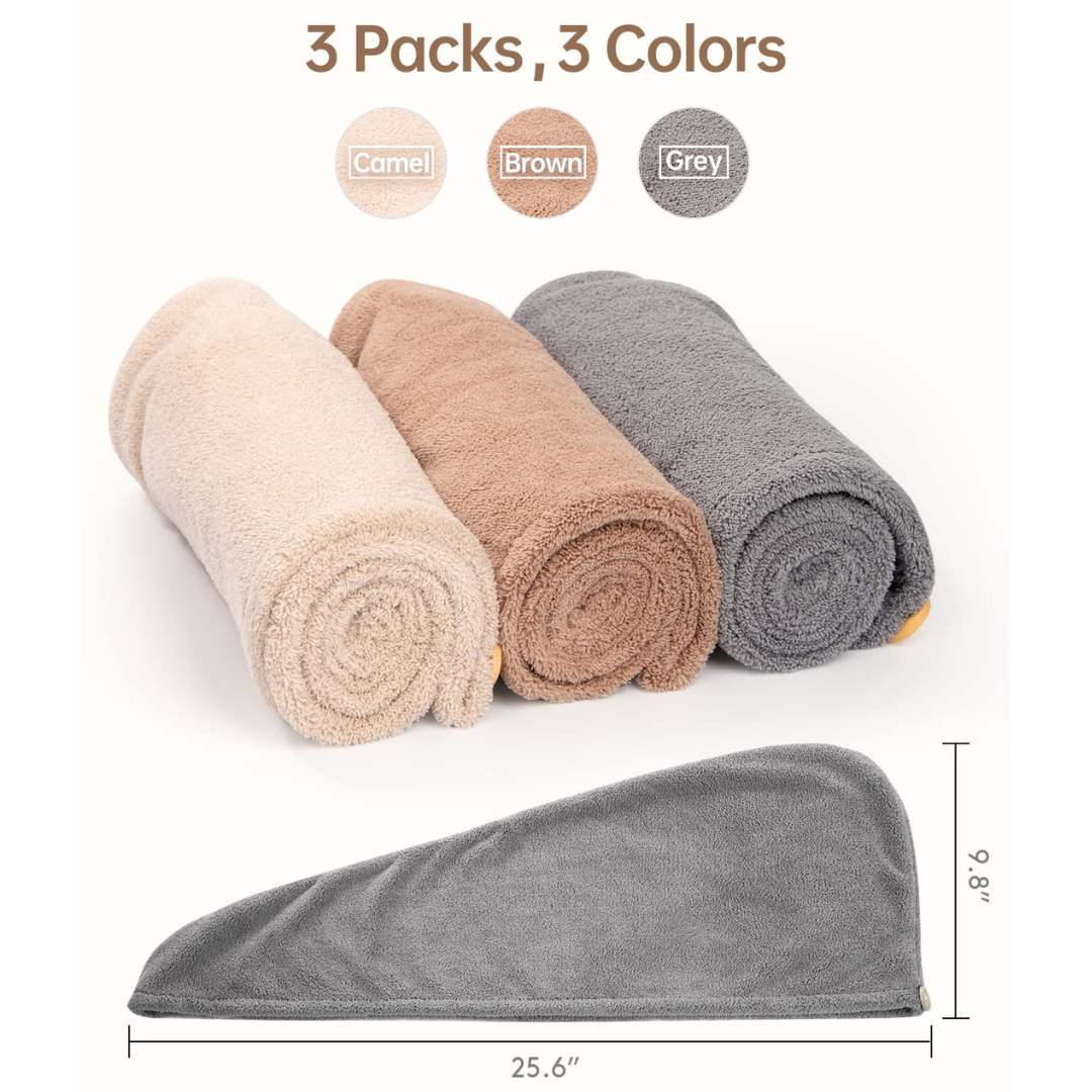 3 Pack of Microfiber Hair Towel Wraps for Women – Highly Absorbent