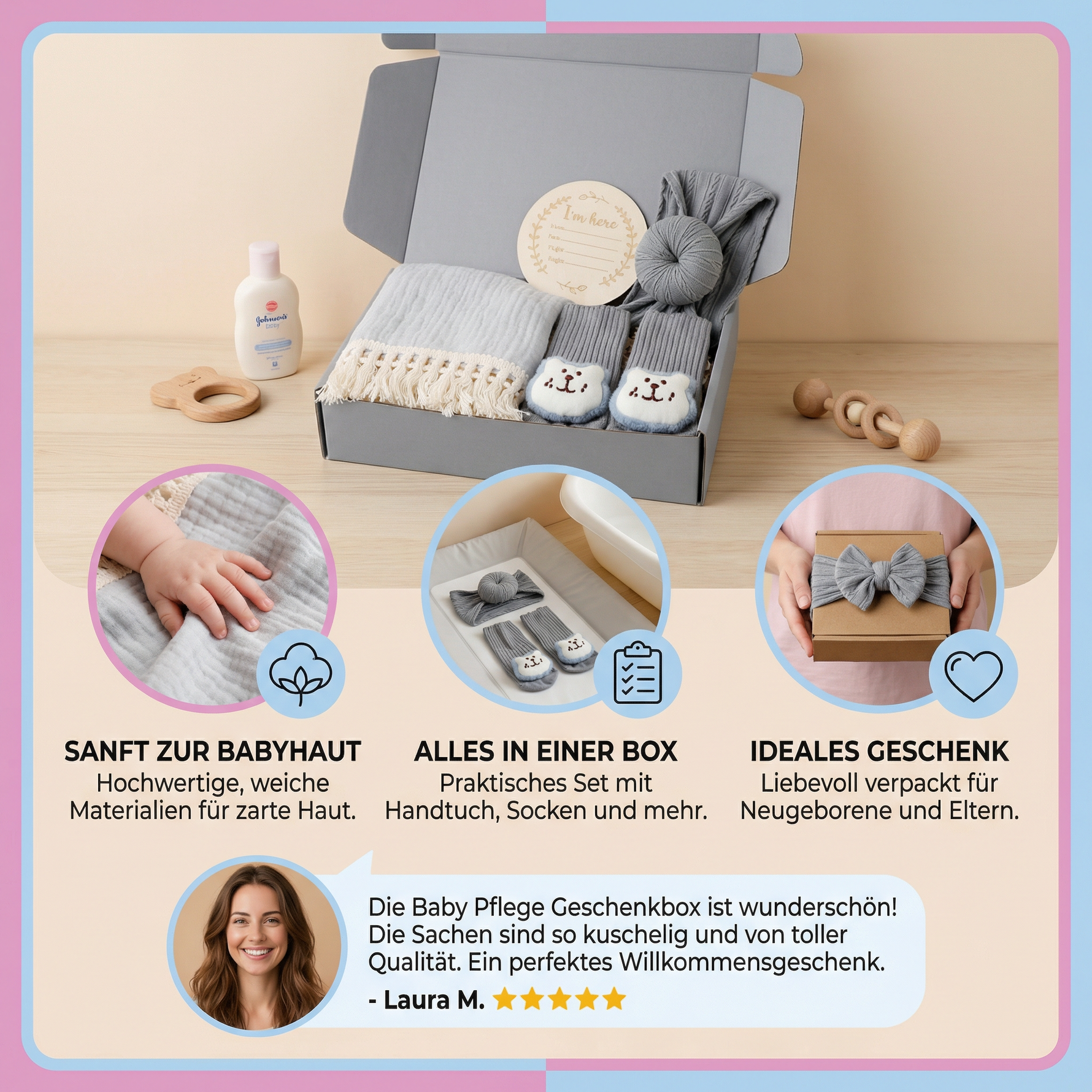 Baby Gift Set – Towel, Socks or Headband & Bath Brush
