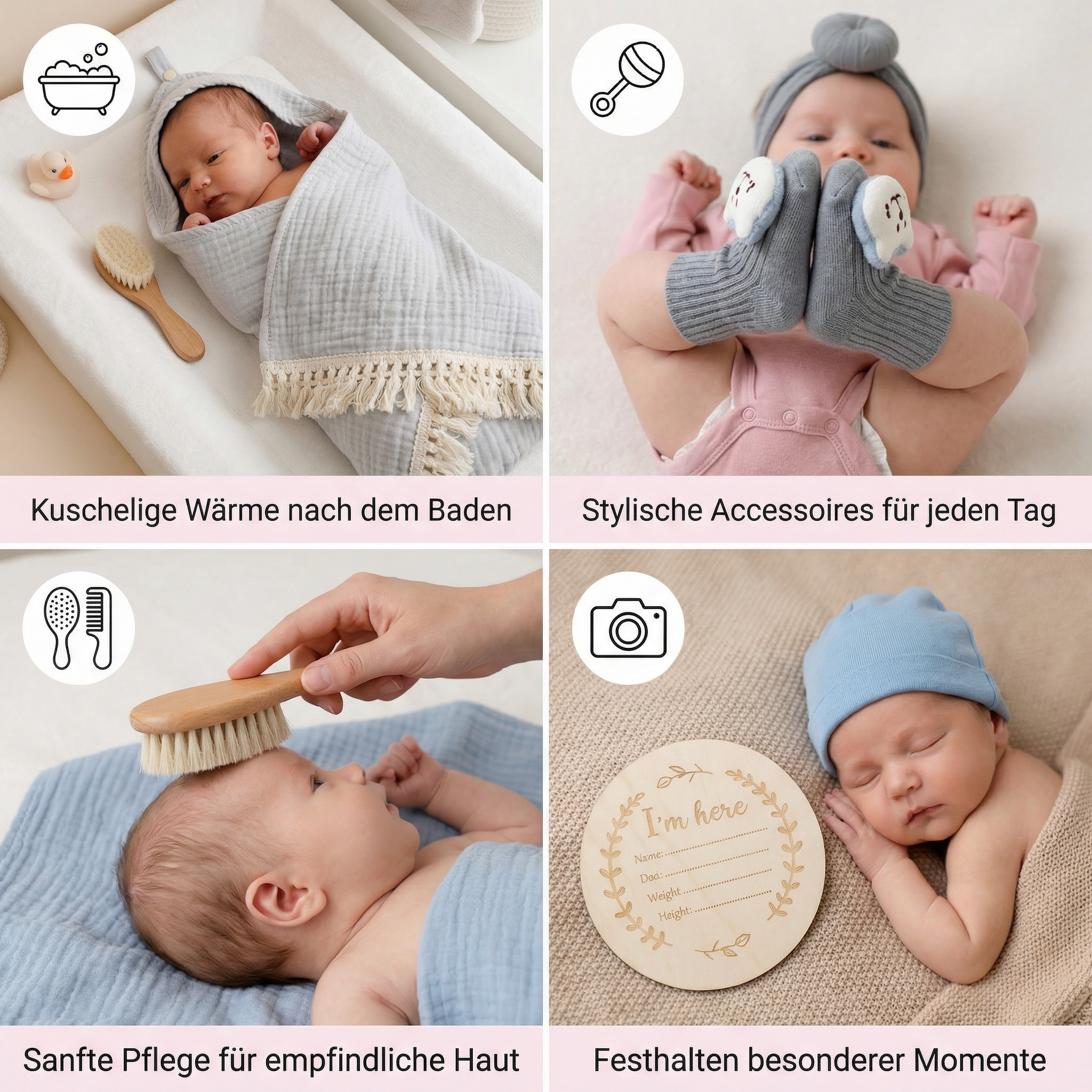 Baby Gift Set – Towel, Socks or Headband & Bath Brush
