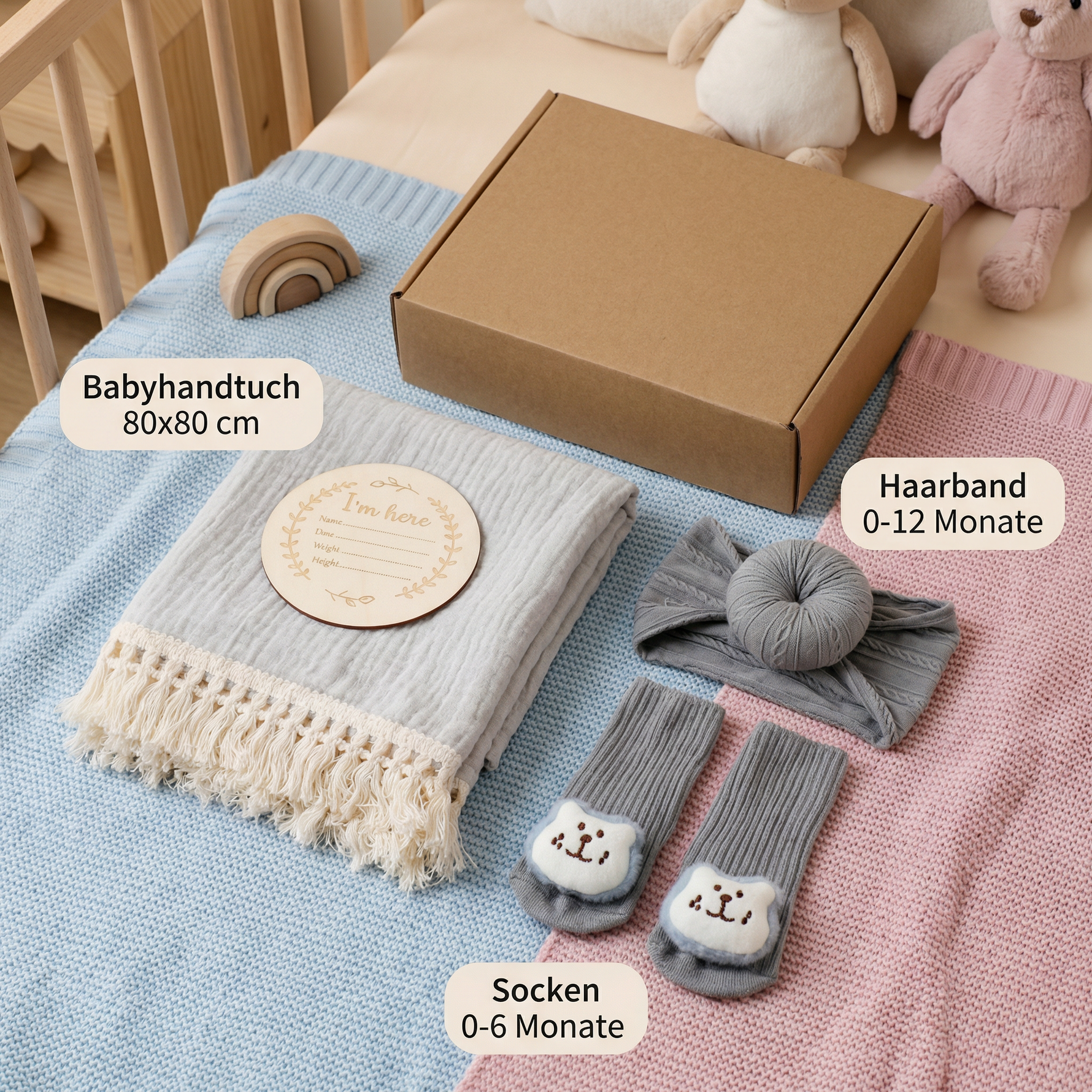 Baby Gift Set – Towel, Socks or Headband & Bath Brush