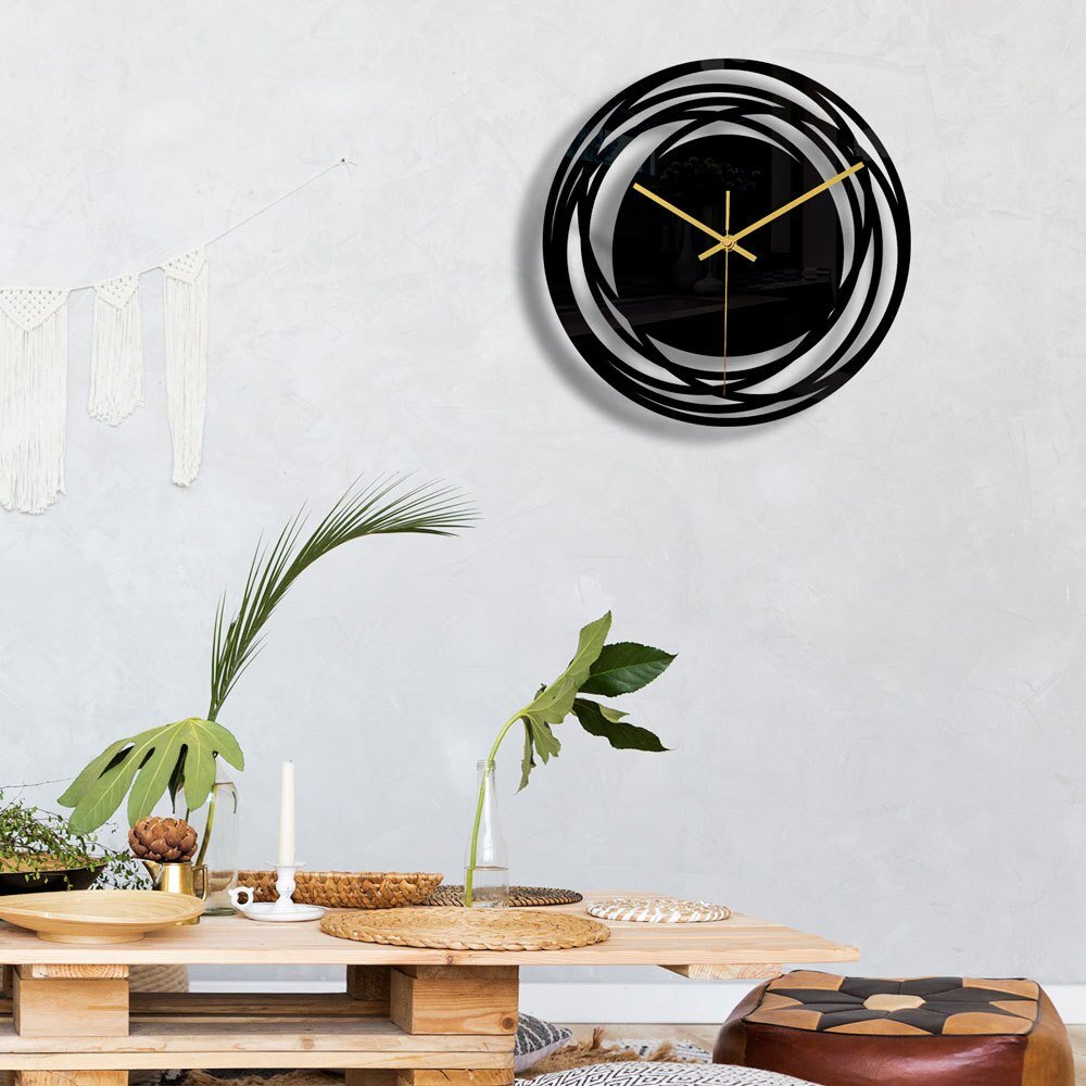 Elegant Metal Wall Clock – Timeless Black with Golden Hands