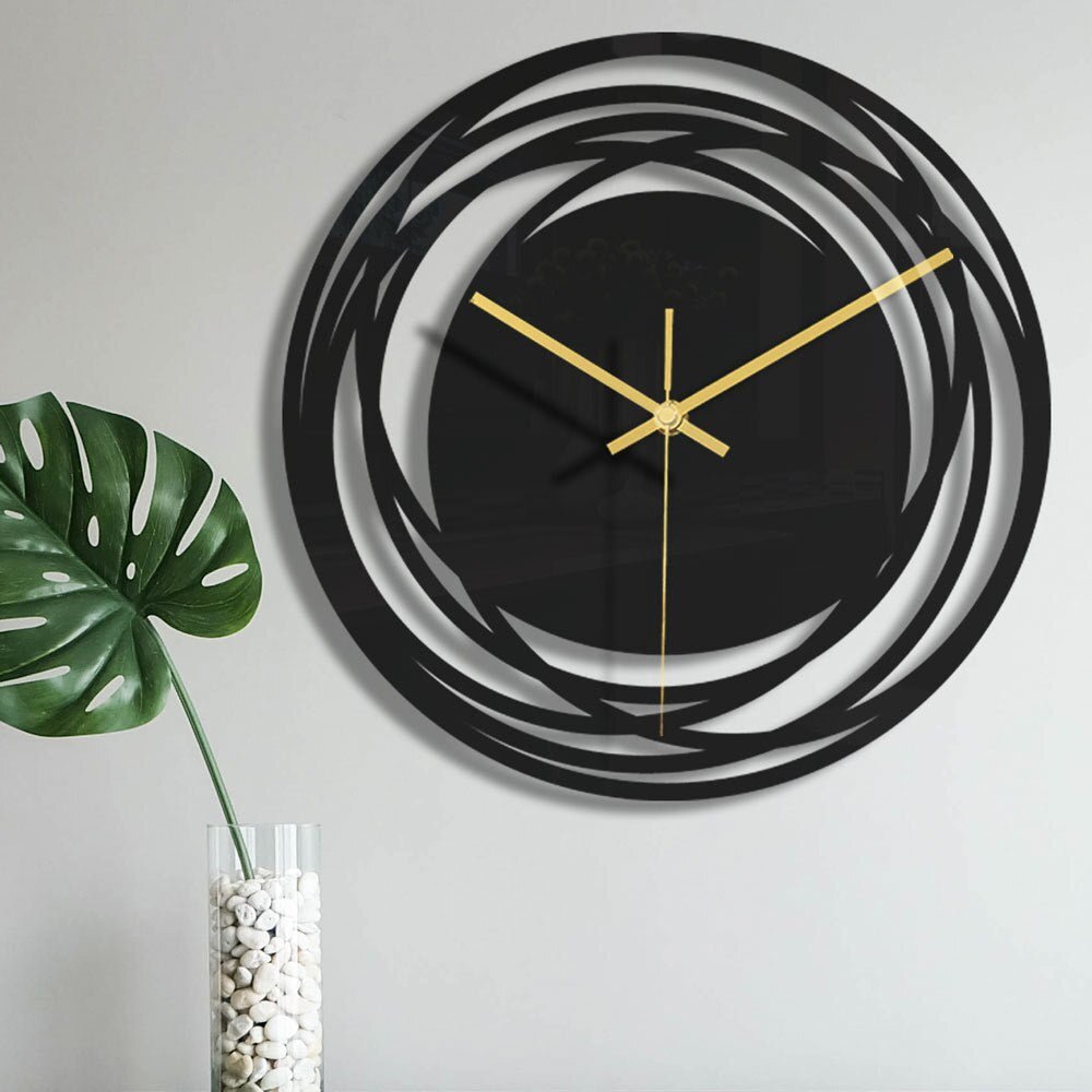 Elegant Metal Wall Clock – Timeless Black with Golden Hands