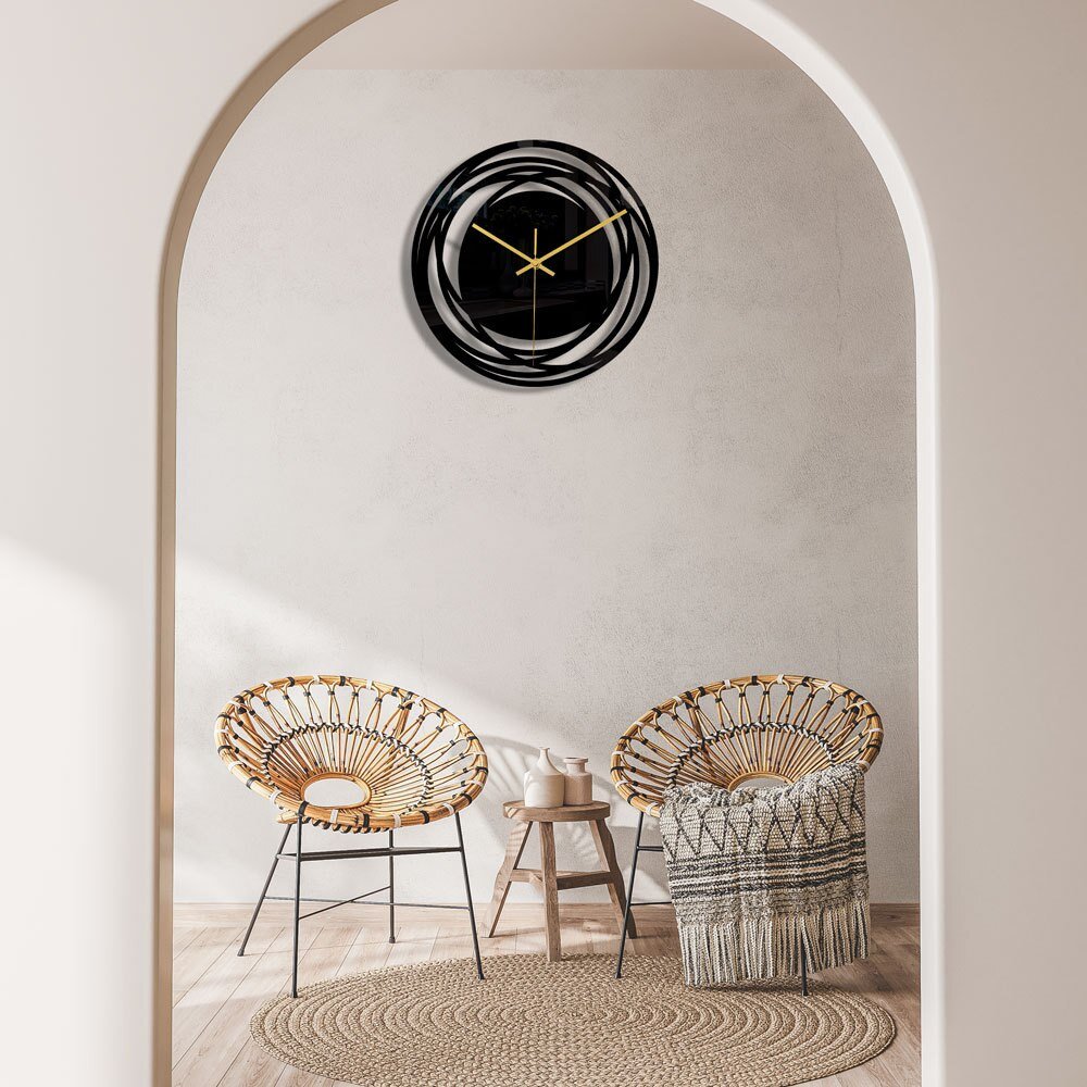 Elegant Metal Wall Clock – Timeless Black with Golden Hands